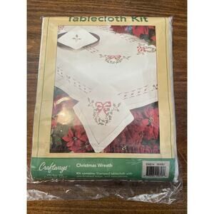 NEW/SEALED Craftways Tablecloth Kit Christmas Wreath 60x80" Holiday White